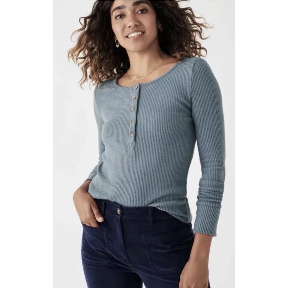 Faherty Legend Rib Gila Henley Shirt Cord Blue Long Sleeve SZ LG Layering Preppy